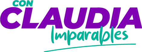 Logo de la campaña "Con Claudia Imparables" con texto en morado y verde